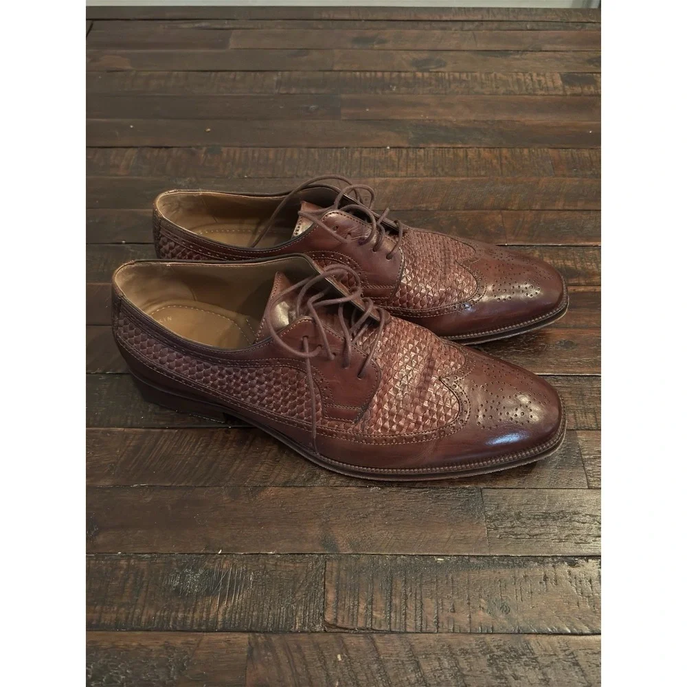 Johnston & Murphy Brown Leather Basket Weave Oxfords Men's 12M #15-0673‎